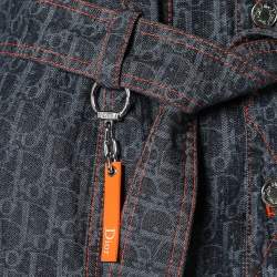 Pre Owned Christian Dior Navy Blue Trotter Patterned Denim Belted Coat L