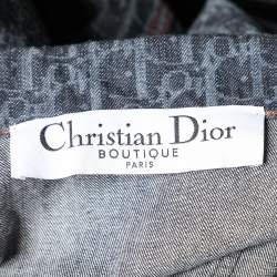 Pre Owned Christian Dior Navy Blue Trotter Patterned Denim Belted Coat L