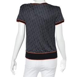 Pre Owned Christian Dior Navy Blue Trotter Patterned Jersey Contrast Detail T-Shirt L