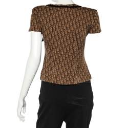 Christian Dior Brown Trotter Printed Cotton Bow Detail T-Shirt M