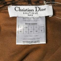 Christian Dior Brown Trotter Printed Cotton Bow Detail T-Shirt M