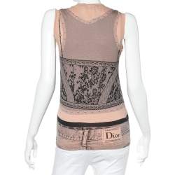 Pre Owned Christian Dior Pink Trompe L Oeil Printed Cotton Tank Top L