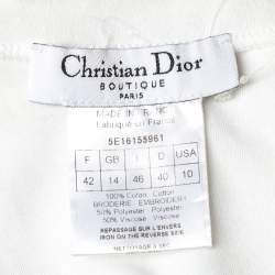 Christian Dior White Cotton Logo Printed Floral Embroidered Tank Top L 