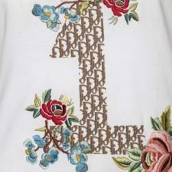 Christian Dior White Cotton Logo Printed Floral Embroidered Tank Top L 