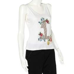 Christian Dior White Cotton Logo Printed Floral Embroidered Tank Top L 