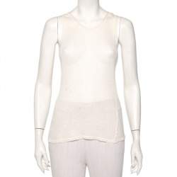 Pre Owned Christian Dior Off-White Perforated Knit Tank Top M 