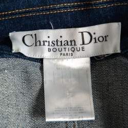 Christian Dior Navy Blue Floral Embroidered Denim Button Front Jacket L