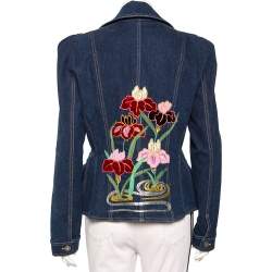 Christian Dior Navy Blue Floral Embroidered Denim Button Front Jacket L