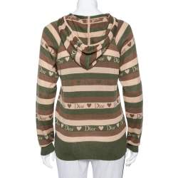 Pre Owned Christian Dior Brown Striped Logo Love Jacquard Hooded Sweatshirt M