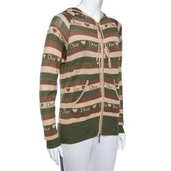 Pre Owned Christian Dior Brown Striped Logo Love Jacquard Hooded Sweatshirt M