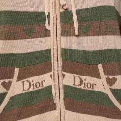 Pre Owned Christian Dior Brown Striped Logo Love Jacquard Hooded Sweatshirt M