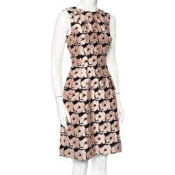 Pre Owned Christian Dior Pink & Black Jacquard Sleeveless Midi Dress S