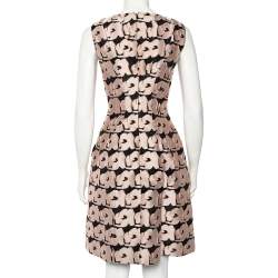Pre Owned Christian Dior Pink & Black Jacquard Sleeveless Midi Dress S