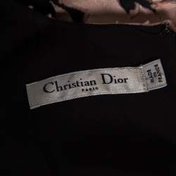 Pre Owned Christian Dior Pink & Black Jacquard Sleeveless Midi Dress S