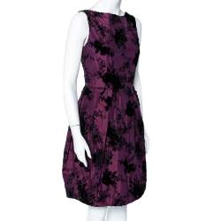 Christian Dior Purple Floral Flocked Silk Pleated Mini Dress S