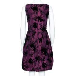 Christian Dior Purple Floral Flocked Silk Pleated Mini Dress S