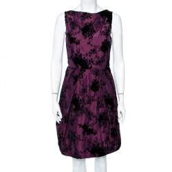 Christian Dior Purple Floral Flocked Silk Pleated Mini Dress S