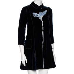 Christian Dior Midnight Blue Velvet Angel Applique Collared Mini Dress S
