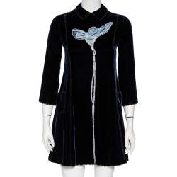 Christian Dior Midnight Blue Velvet Angel Applique Collared Mini Dress S
