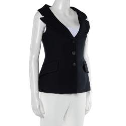 Pre Owned Christian Dior Black Wool & Silk Sleeveless Blazer S