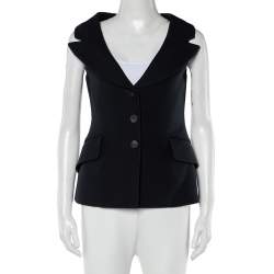 Pre Owned Christian Dior Black Wool & Silk Sleeveless Blazer S