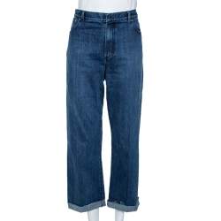 Dior Indigo Washed Denim Logo Selvedge Boyfriend Jeans L