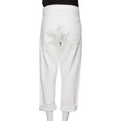 Pre Owned Dior White Distressed Denim Logo Selvedge Boyfriend Jeans L
