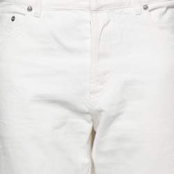 Pre Owned Dior White Distressed Denim Logo Selvedge Boyfriend Jeans L