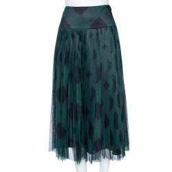 Pre Owned Dior Fantasy Green Cotton Pleated Long Skirt S