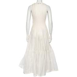Dior Ivory Patterned Silk Knit Flared Sleeveless Gown S