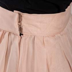 Pre Owned Dior Light Pink Silk Pleated Overlay Tiered Midi Skirt M