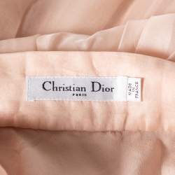 Pre Owned Dior Light Pink Silk Pleated Overlay Tiered Midi Skirt M