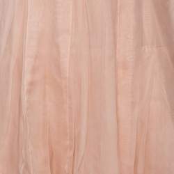 Pre Owned Dior Light Pink Silk Pleated Overlay Tiered Midi Skirt M