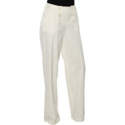 Pre Owned Dior Off White Cotton Wide Leg Pants S