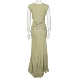Dior Mint Green Silk Embellished Gathered Maxi Dress M