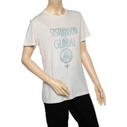 Pre Owned Christian Dior White Sisterhood Printed Cotton And Linen Oversized T-Shirt S
