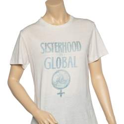 Pre Owned Christian Dior White Sisterhood Printed Cotton And Linen Oversized T-Shirt S