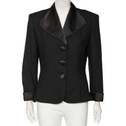 Dior Vintage Black Wool And Satin Trimmed Button Front Blazer L
