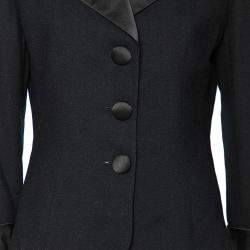 Dior Vintage Black Wool And Satin Trimmed Button Front Blazer L