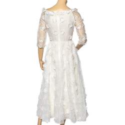 مملوكة مسبقًا Christian Dior White Embroidered Cotton Floral Applique Detail Dress M