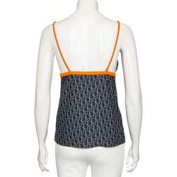 Christian Dior Vintage Navy Blue Logo Monogram Jersey Contrast Trim Camisole M