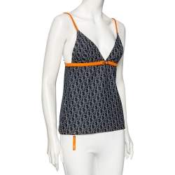 Christian Dior Vintage Navy Blue Logo Monogram Jersey Contrast Trim Camisole M