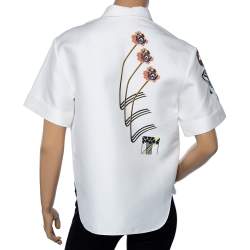 Dior White Cotton Printed Back Short Sleeve Pocketed Shirt M