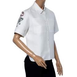 Dior White Cotton Printed Back Short Sleeve Pocketed Shirt M