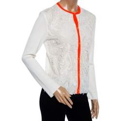 Dior Ivory Guipure Lace & Knit Contrast Neon Trim Cardigan M