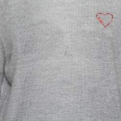Pre Owned Dior Grey Cashmere Heart Logo Embroidered Long Sleeve Sweater L