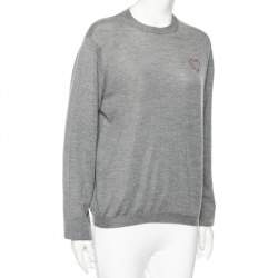 Pre Owned Dior Grey Cashmere Heart Logo Embroidered Long Sleeve Sweater L