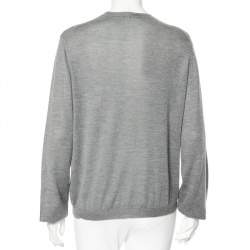Pre Owned Dior Grey Cashmere Heart Logo Embroidered Long Sleeve Sweater L