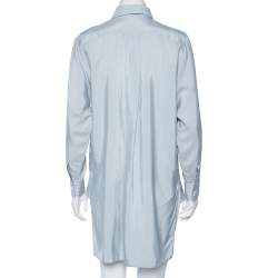 Pre Owned Dior Blue Silk Embroidered Bee Logo Detailed Buttoned Tunic S