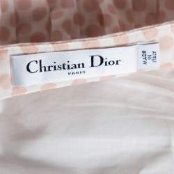 Dior Pink Polka Dotted Cotton Pleated Pleated Midi Skirt M